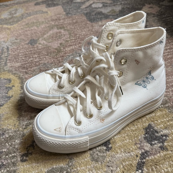 Converse Chuck Taylor All Star Lift Tattoo Vintage White High Top Platform Shoes - Picture 14 of 15